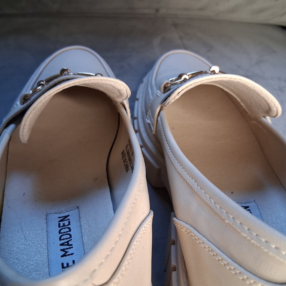 Steve Madden Approach Chunky Platform Loafers - Cream Gold Horsebit Size 7.5 - Picture 12 of 15